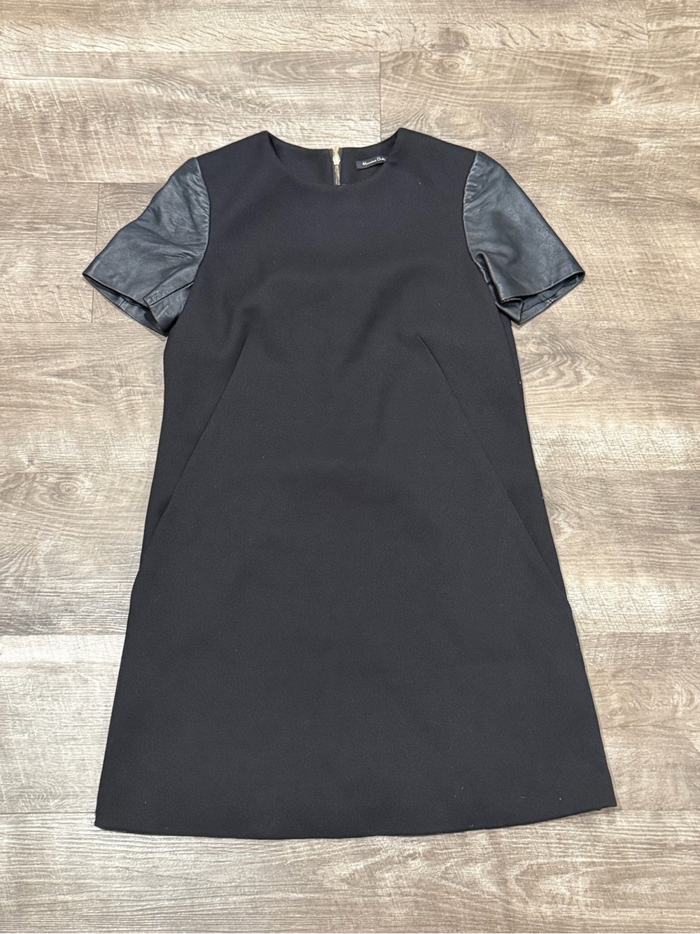 Massimo Dutti Womens Short Sleeve Black Dress Leather Sleeves Pockets Size 8